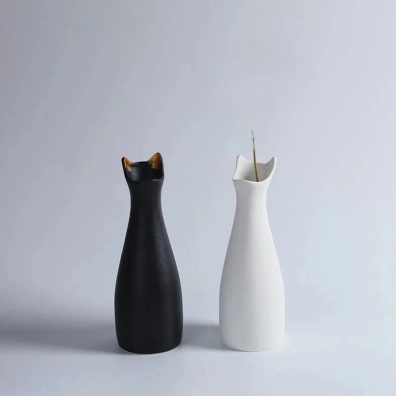 Cat-shaped Flower Vase White Ceramic Vase Creative Simple Home Decor Flower Vase 07FC0E-D4 - KOEEK
