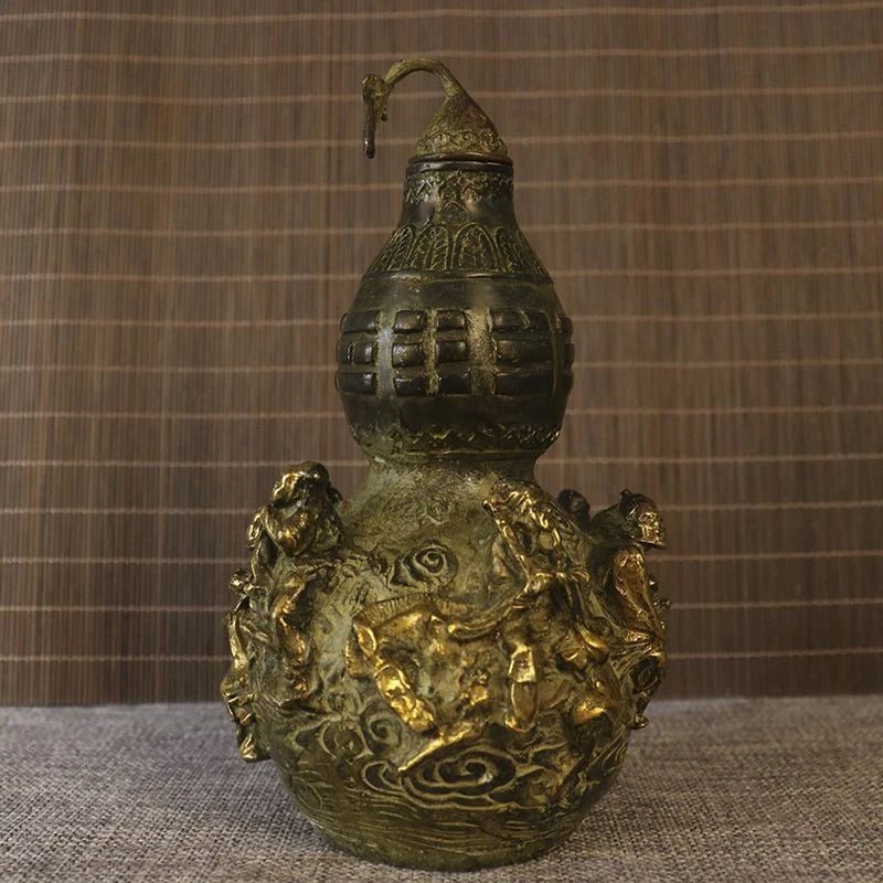 Brass Gourd Figurine Eight Immortals Design Feng Shui Home Entryway Decor 07FC0E-D4 - KOEEK