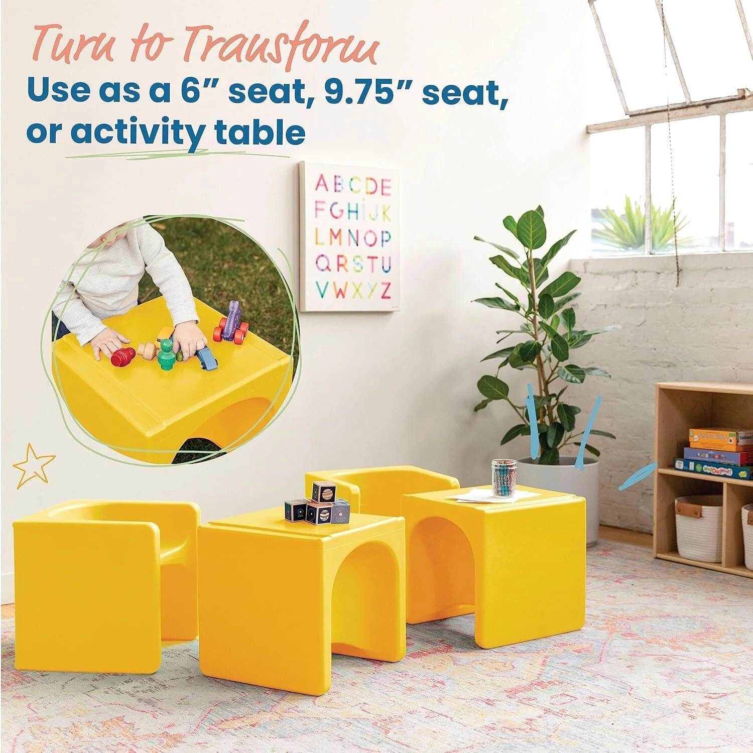 3 in 1 Cube Chair, Children's Furniture, Yellow 07FC0E-D4 - KOEEK