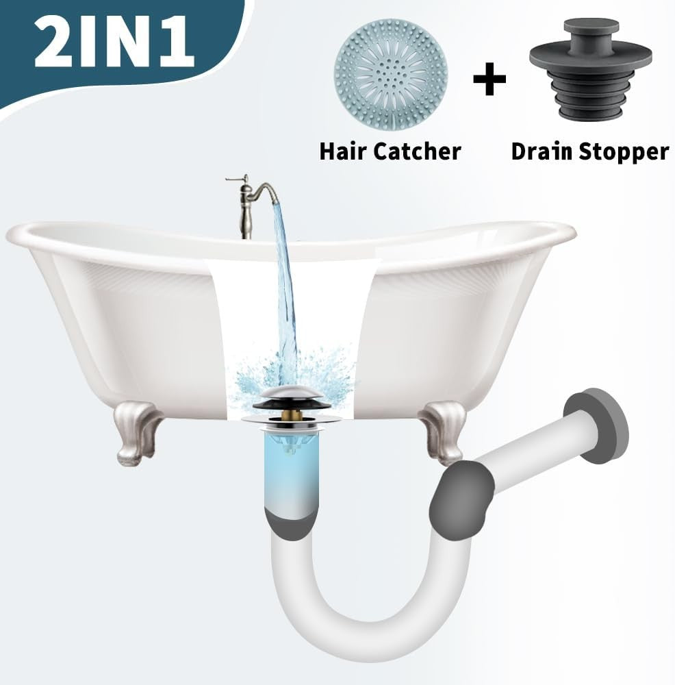new Bathtub Drain Stopper with Hair Catcher, Anti Clogging Bath Tub Chrome Silver 07FC0E-D4 - KOEEK