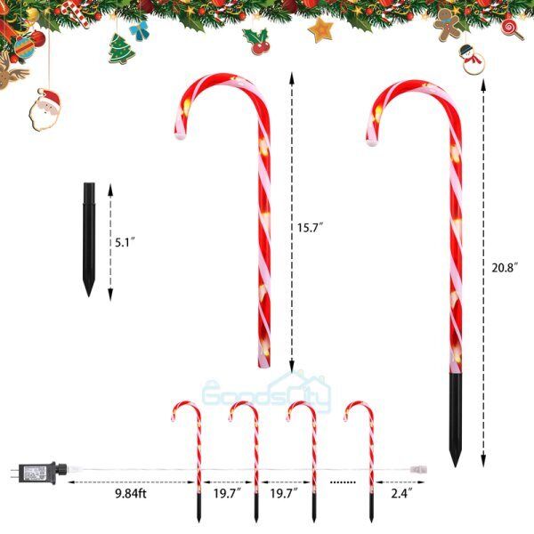 nye 12-pakker Candy Cane Pathway Markers Lys med Stake Udendørs juledekoration-20"