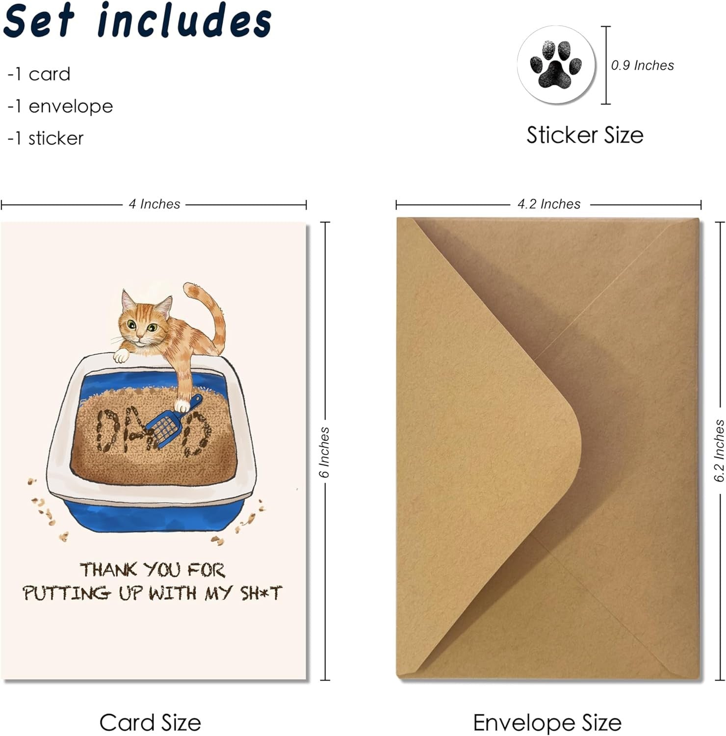 new TwoDays Funny Cat Dad Cards with Envelope and Sticker, Cute Father's TWODAYS - KOEEK