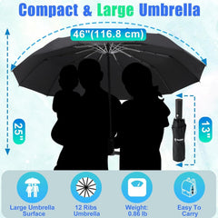 new GAOYAING 46 Inch Large Automatic Travel Umbrella, 12 Ribs Windproof Black GAOYAING - KOEEK