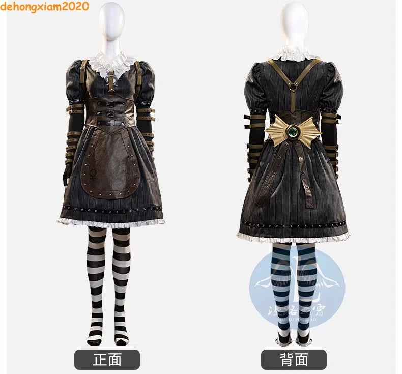 Alice: Madness Returns Black Alice Steamdress Game Cosplay Halloween Costume Set 07FC0E-D4 - KOEEK