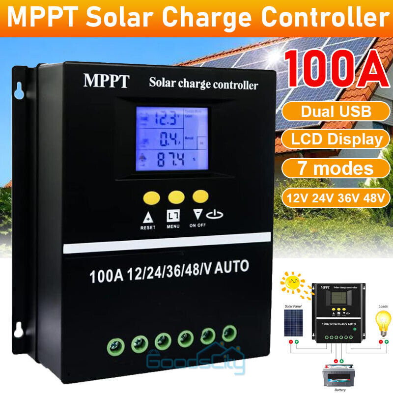 ny 2 USB 100A MPPT Solar Charge Controller 12/24/36/48V for solcellepanelsett