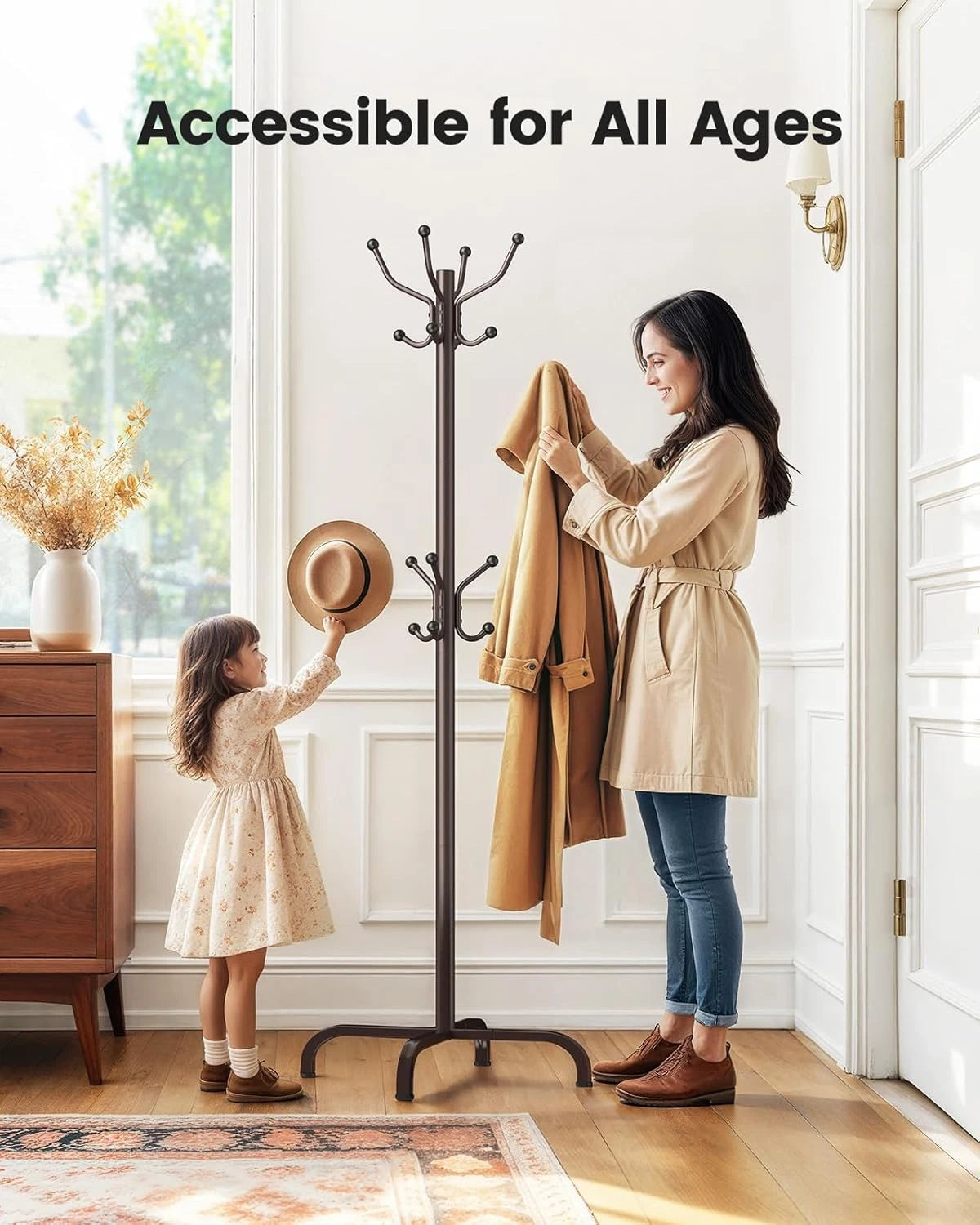 Coat Rack with 14 Hooks, Freestanding Coat Rack Stand for Entryway, Hallway 07FC0E-D4 - KOEEK