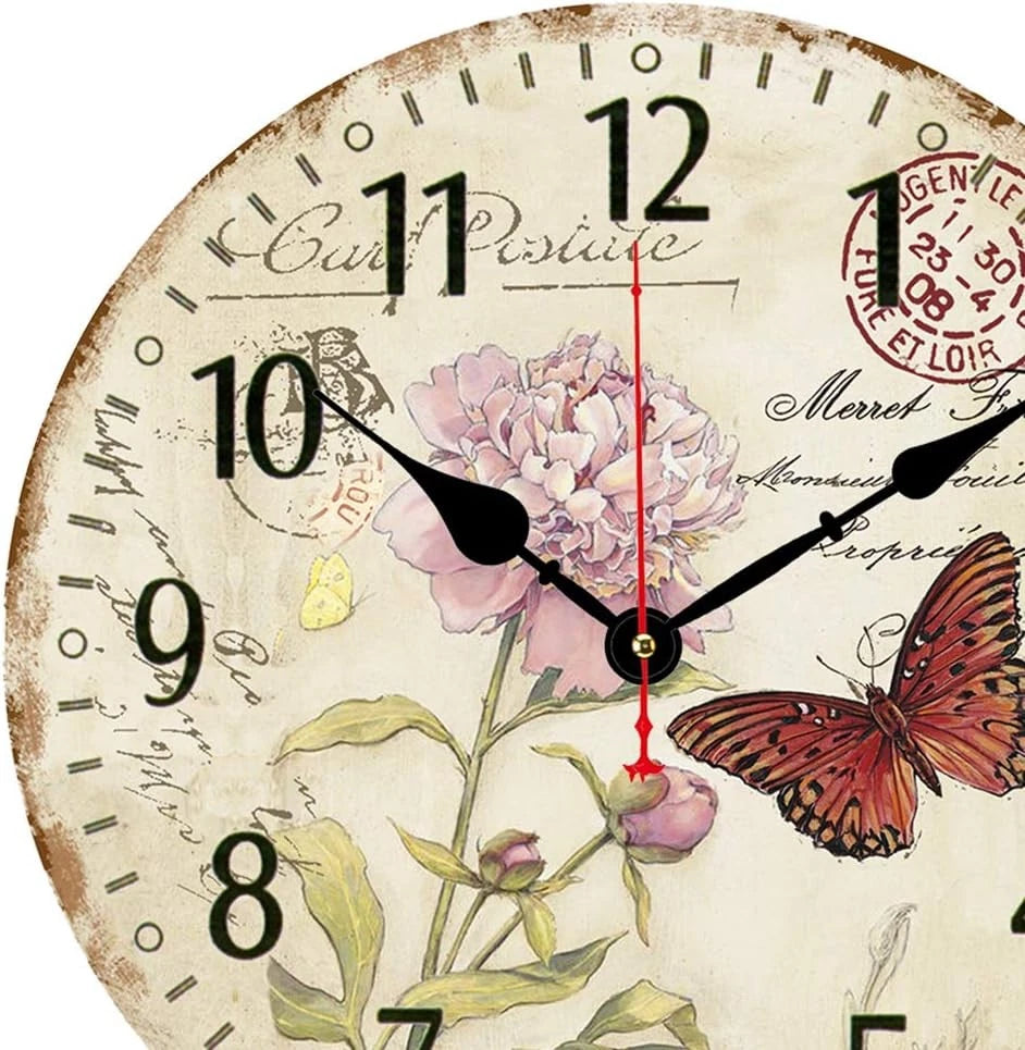 14''Silent Non-Ticking Wall Clock,Arabic Numerals Pattern Wooden Round Clock 07FC0E-D4 - KOEEK
