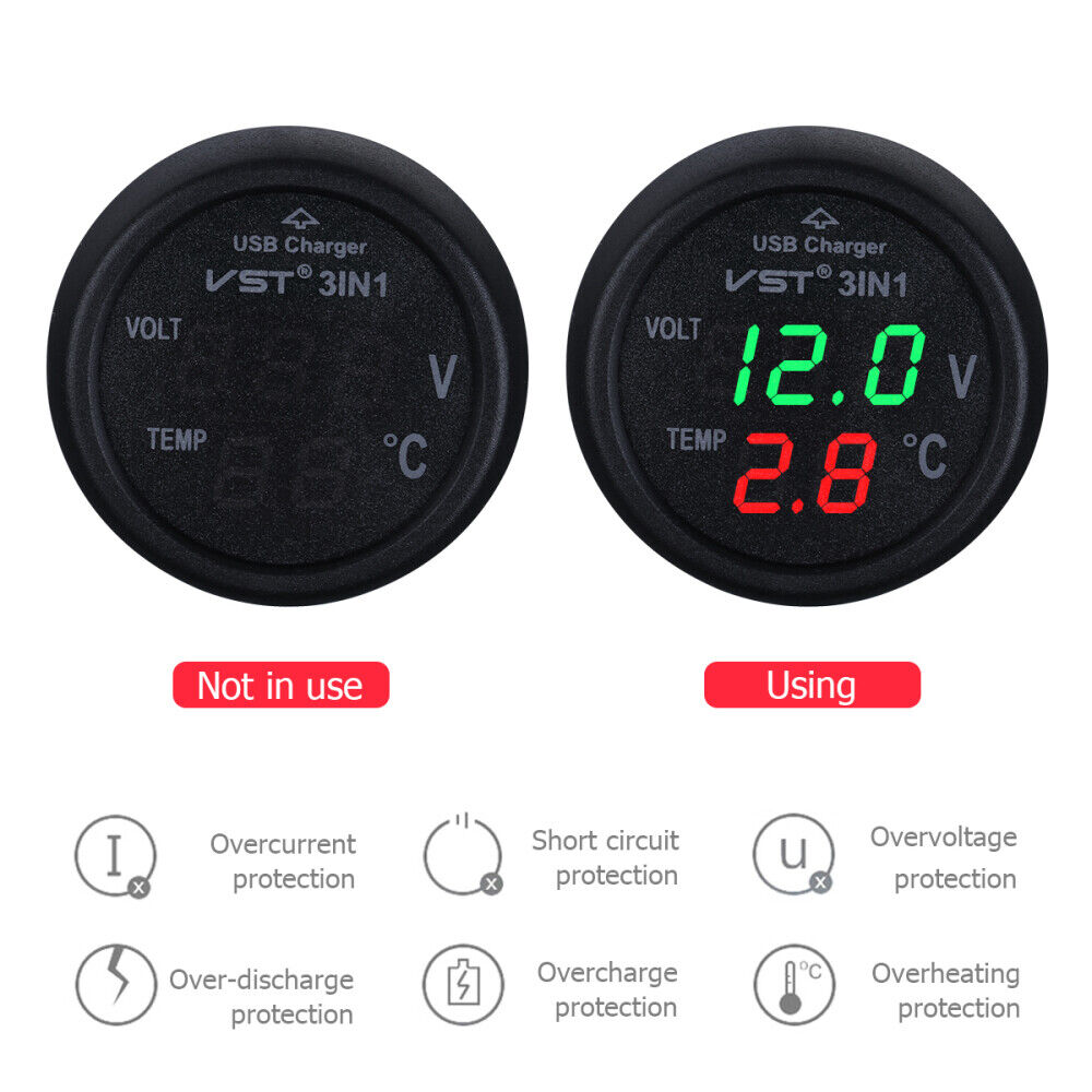 ny bil sigarettenneruttak Lader med termometer 12V Jordfarger Voltmeter