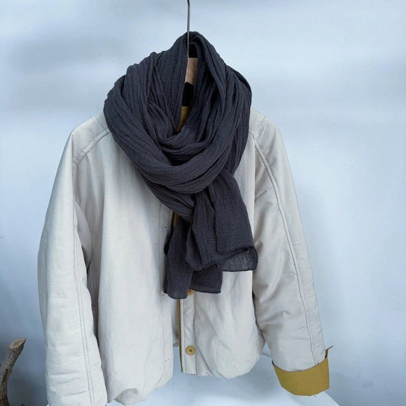 Mens  Bubble Linen Cotton Scarf Breathable Solid Shawl Neckerchief Scarves 07FC0E-D4 - KOEEK