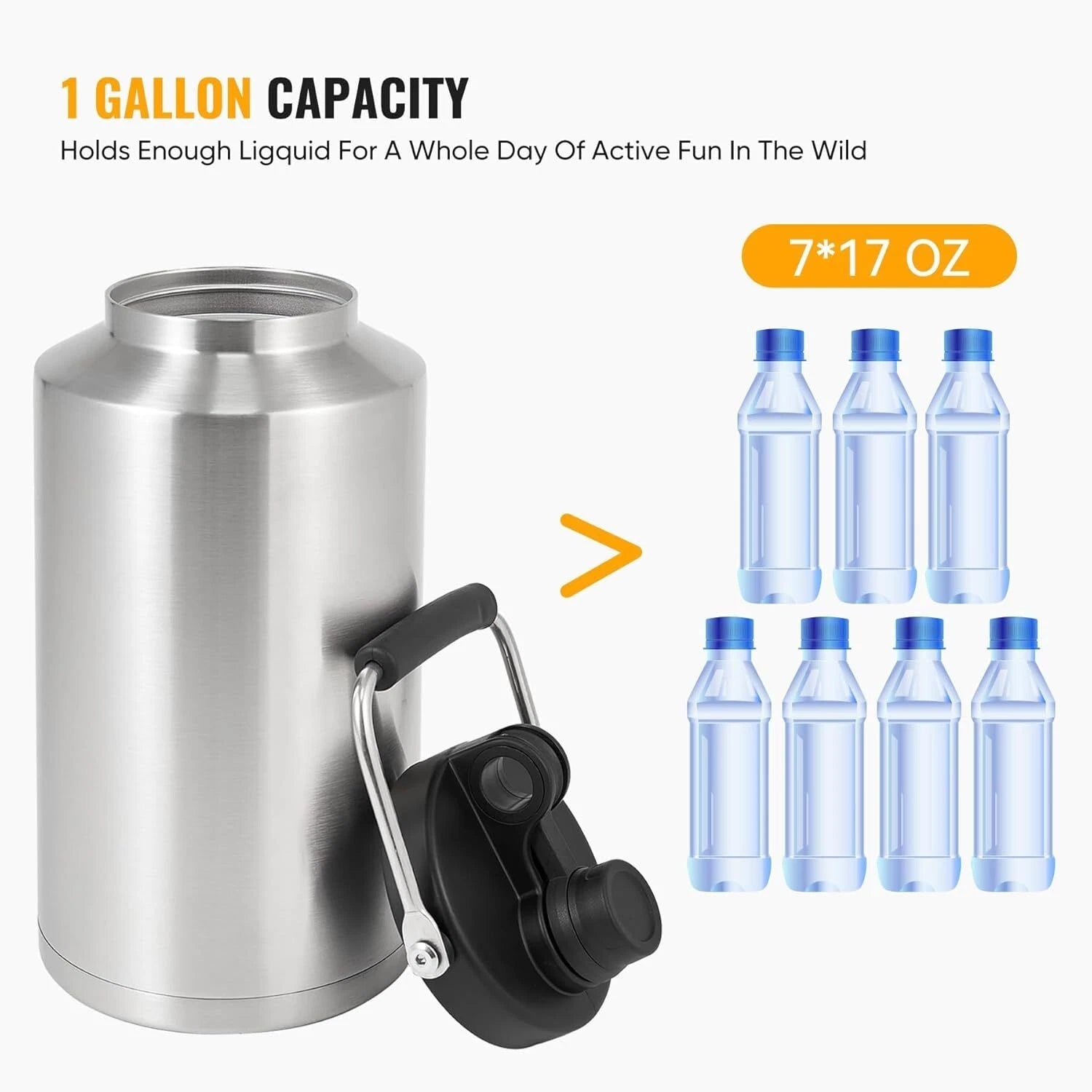 Insulated Gallon Jug with Handle, One Gallon, 128 oz Stainless Steel 07FC0E-D4 - KOEEK