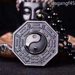 Chinese Obsidian Yin Yang Necklace Amulet Feng Shui Pendant Bead Chain 07FC0E-D4 - KOEEK