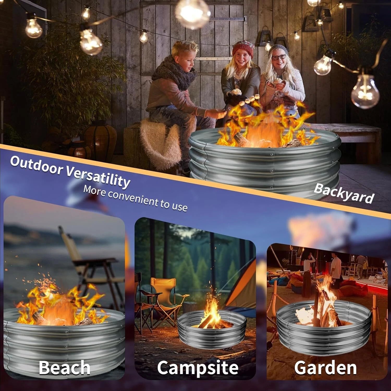 (36 inch round galvanized fire pit ring/fire ring - collapsible, silver) 07FC0E-D4 - KOEEK