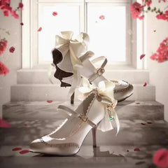 Violet Evergarden Sweet High Heels Shoes Bow Round Toe Mary Jane Shoes Lolita 07FC0E-D4 - KOEEK