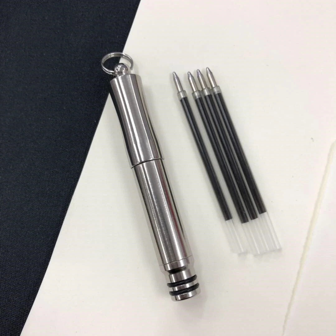 Titanium Pocket EDC Ballpoint Pen Signature Write Pen with Key Ring 5 Refills 07FC0E-D4 - KOEEK