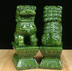 China Green Jade Carving Fengshui Foo Fu Dog Guard A Pair Door Lion 7/12/15/18CM 07FC0E-D4 - KOEEK