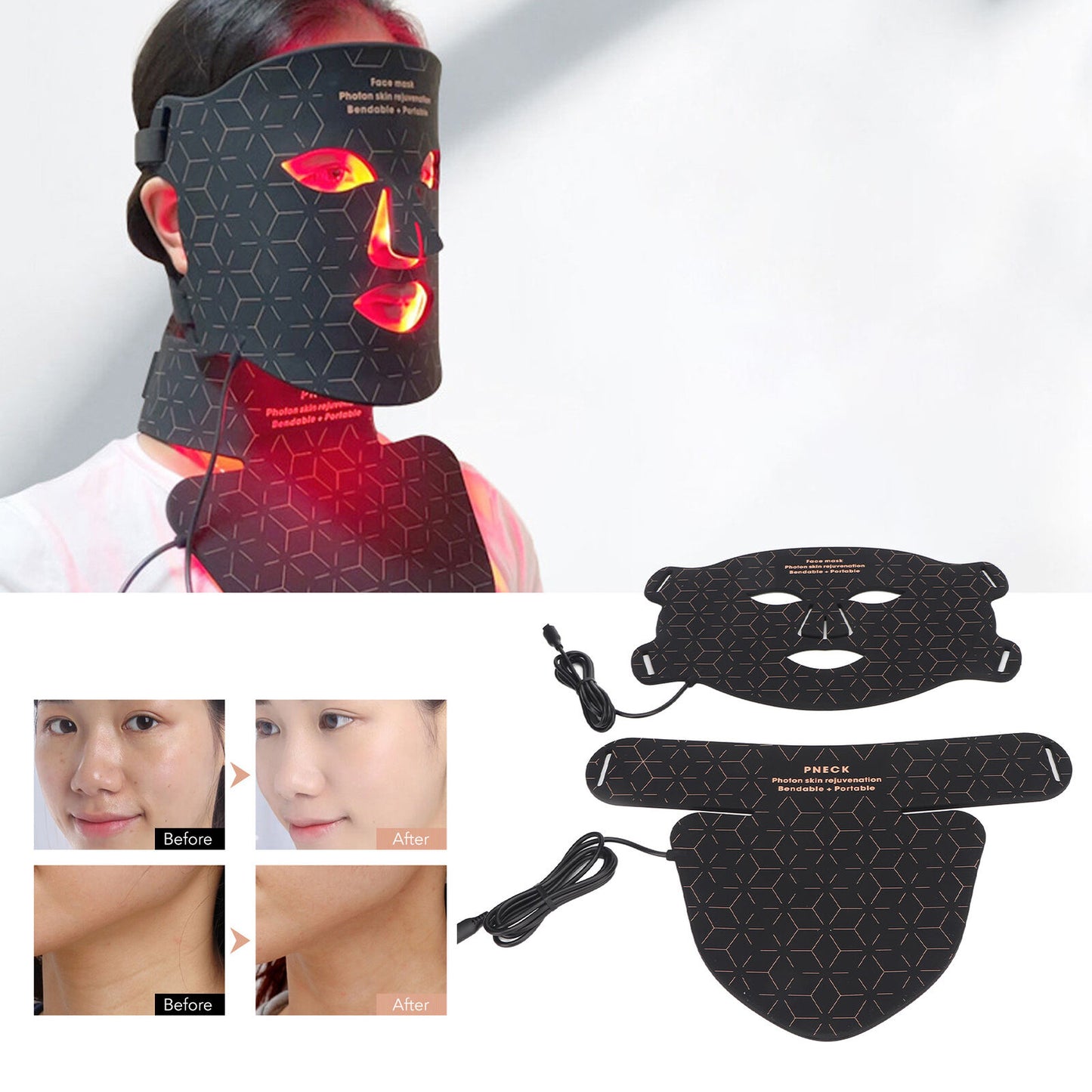 new LED Light Face Device With Neck Scarf Silicone Lightweight 4 Colors LED Ligh HGF koeek - KOEEK