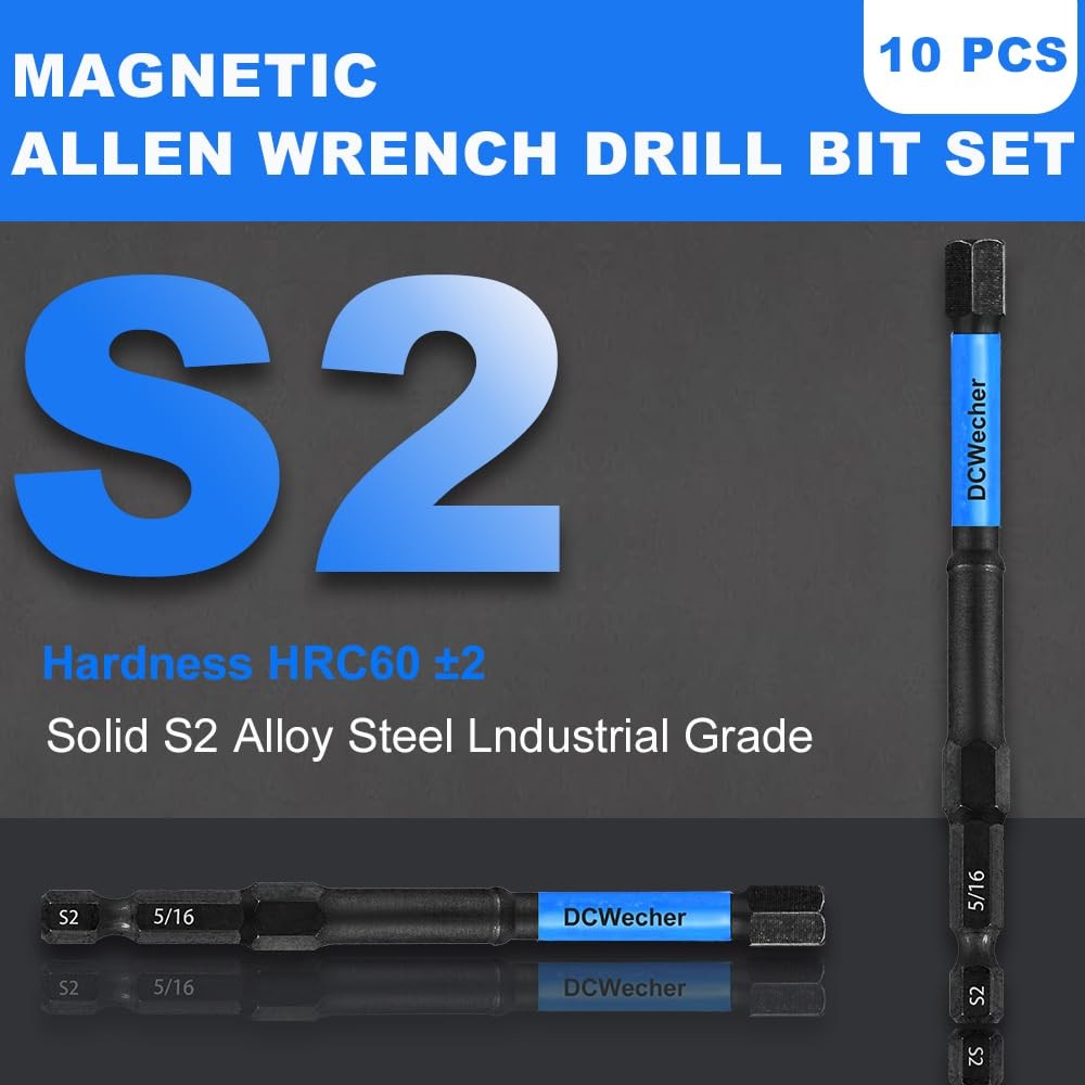 new 10-Piece Impact Allen Key Drill Bit Set - Hex Bits 4 inch 10 Pieces (SAE)