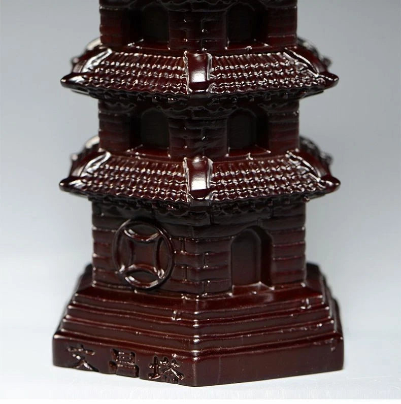 Ebony Wood Wenchang Pagoda 15cm Hand Carved Desk Home Office Decor Ornament 07FC0E-D4 - KOEEK