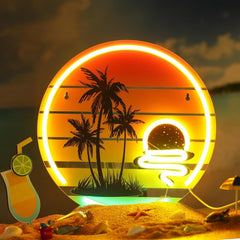 new Palm Tree Sunset Neon Sign Light for Wall Yellow, Orange, Multicolor 07FC0E-D4 - KOEEK