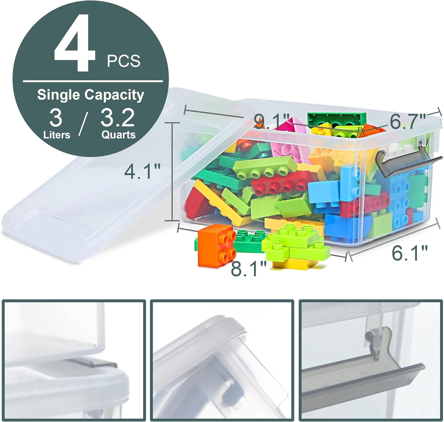 4-piece set of small storage boxes with lids 3.2liter plastic storage containers 07FC0E-D4 - KOEEK