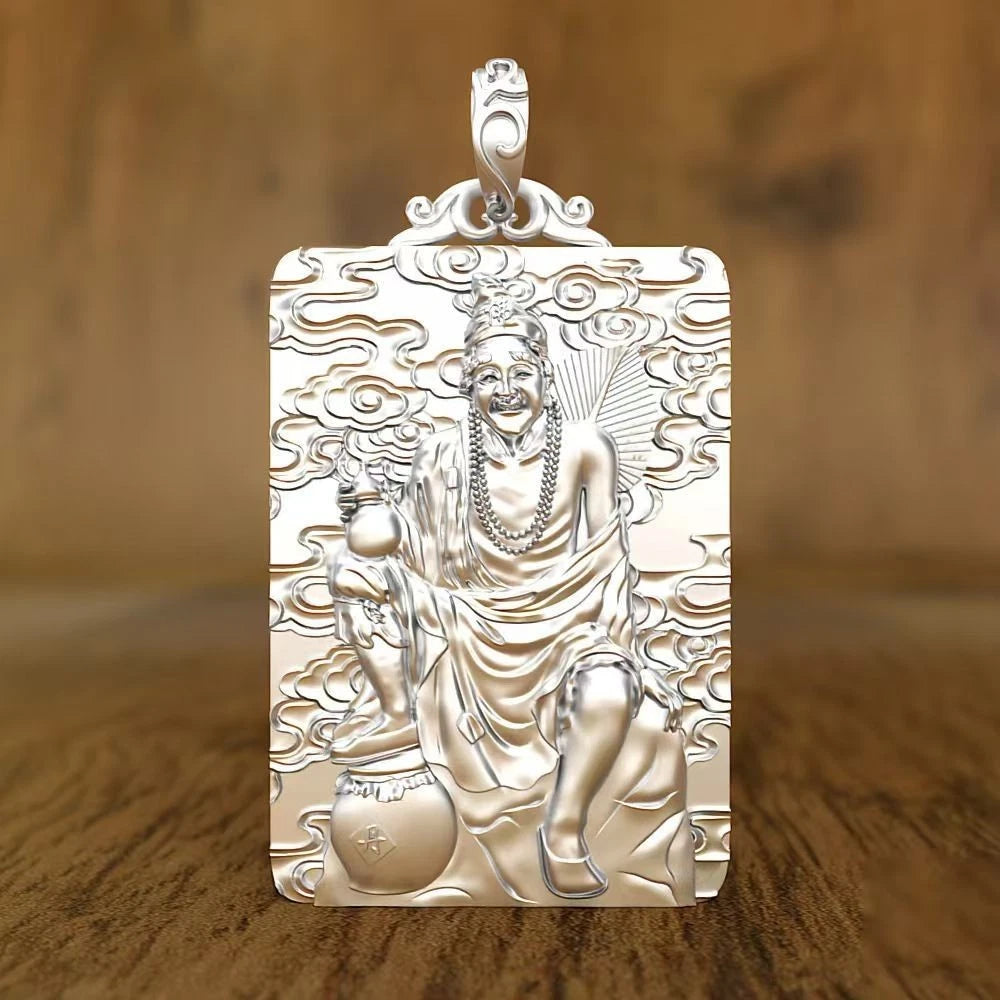 Silver Plated Jigong Pendant Fuhu Luohan Guardian Necklace Mens Ethnic Style 07FC0E-D4 - KOEEK