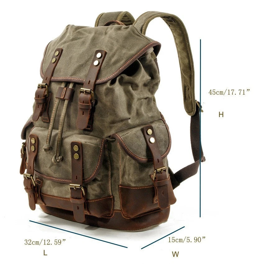 Vintage Canvas Backpack Outdoor Shoulder Rucksack Daypack Casual Leather Bags 07FC0E-D4 - KOEEK