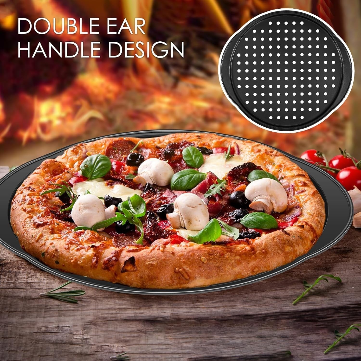 new 2Pcs Pizza Pans with Holes, 14in Round Tray for Oven, Non-stick Black 07FC0E-D4 - KOEEK