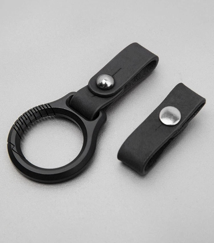 EDC Titanium Alloy Leather Car Keychain Portable Key Ring Waist Hanging Pendant 07FC0E-D4 - KOEEK