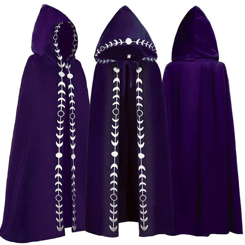 Medieval Reaper Wizard Embroidery Hooded Cloak Cosplay Costumes Halloween Party 07FC0E-D4 - KOEEK