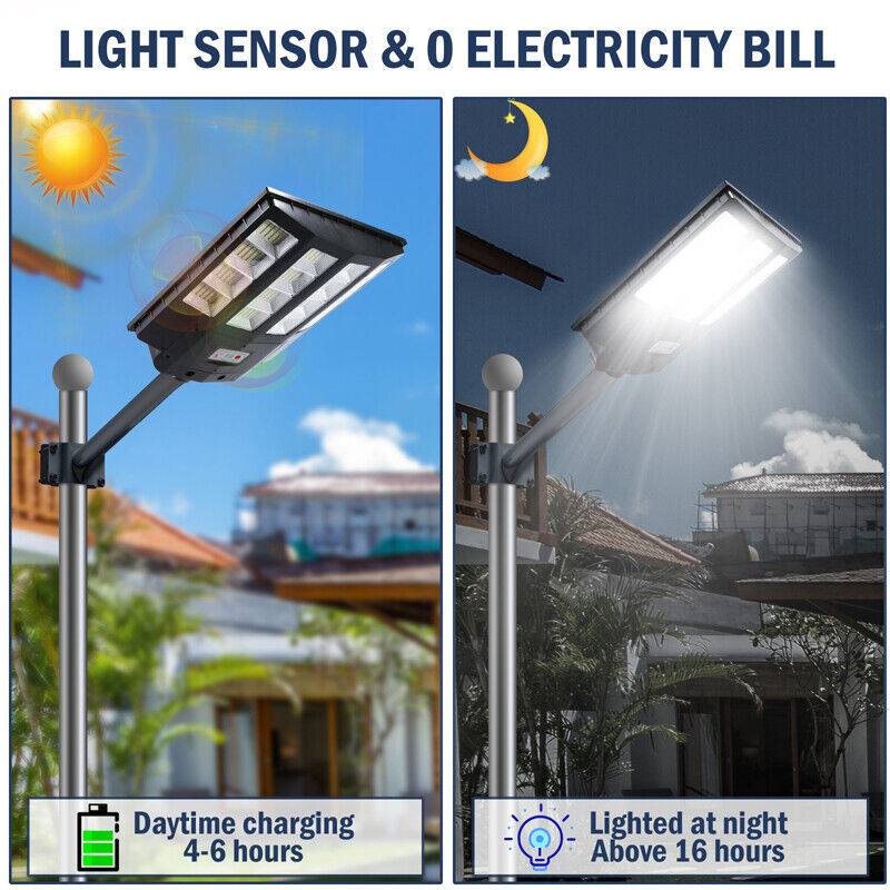 ny udendørs kommerciel 10000000LM LED Solar gadelys Dusk-to-Dawn vejlampe+stang