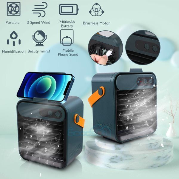 ny Ventilador De Aire Frio Portatil USB genopladelig Aire Acondicionado