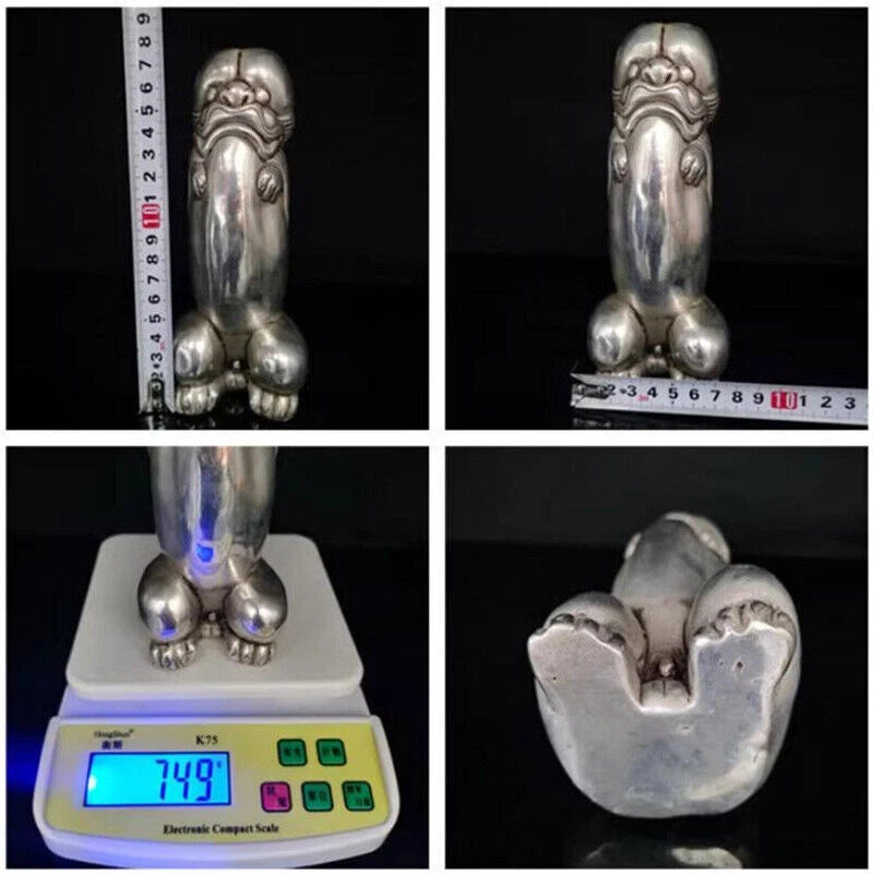 Chinese Tibet Silver Carved Guard Foo Dogs Lion statues Antique Ornaments 07FC0E-D4 - KOEEK