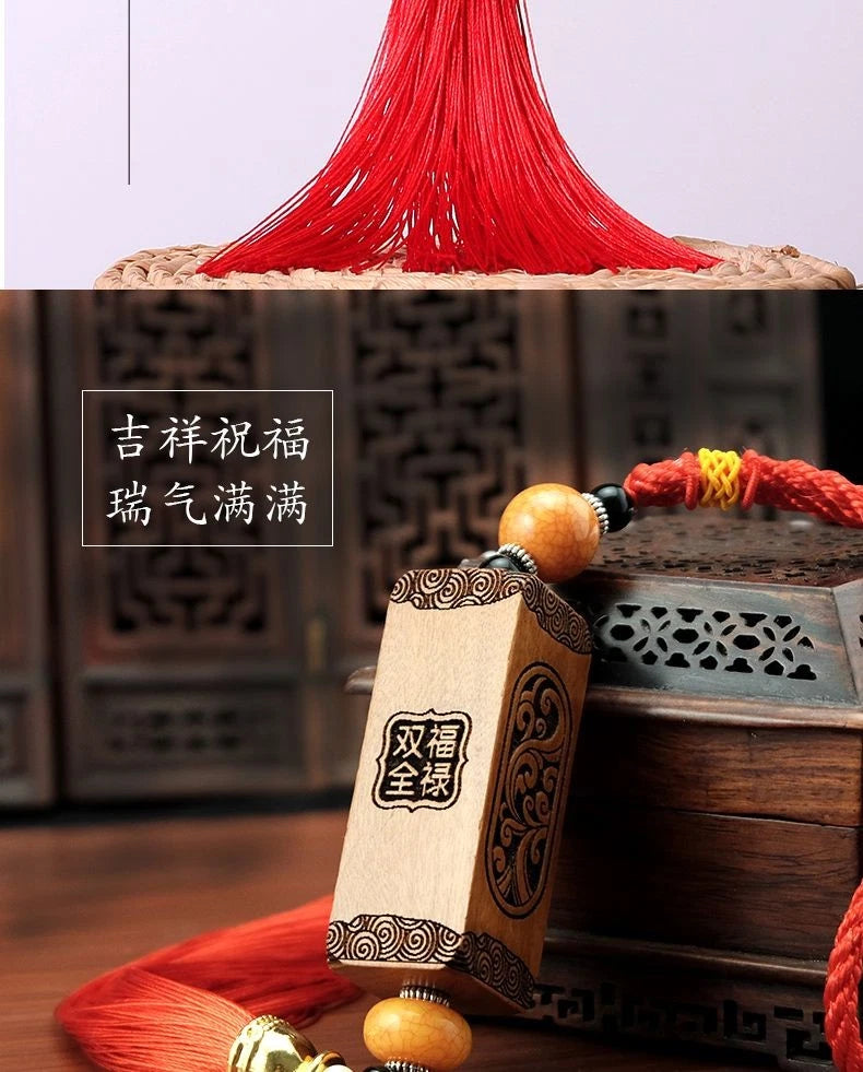 Peach Wood Peace Column Car Hanging Ornament Wooden Chinese Style  Gift 07FC0E-D4 - KOEEK