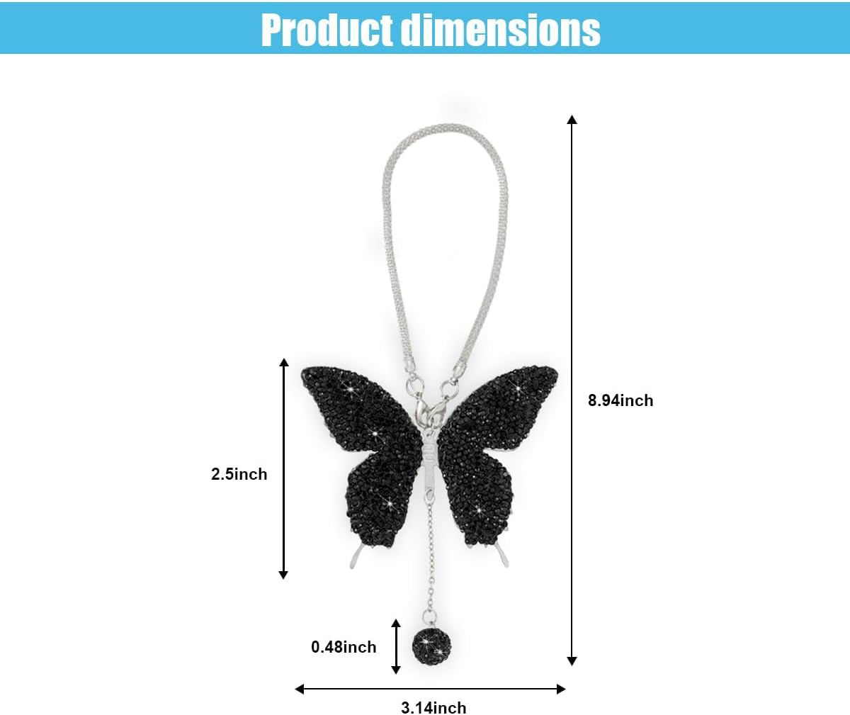 ny Bling Butterfly Diamond Bilhengende tilbehør, Krystall Car Rear View Mirror Ch