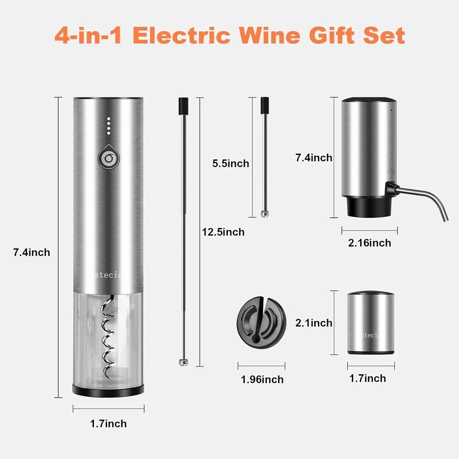 Electric Wine Corkscrew Set Rechargeable 2-in-1 Auto Wine Decanter 07FC0E-D4 - KOEEK