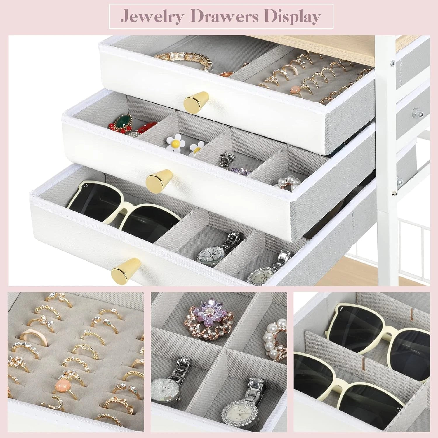 Large Jewelry Organizer Stand with 3 Box Drawer - Necklace Organizer Earring 07FC0E-D4 - KOEEK