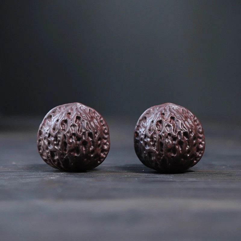 1Pair 4.4cm Yixing Purple Clay Handcarved Walnut Tea Pet Handball Luck Ornament 07FC0E-D4 - KOEEK