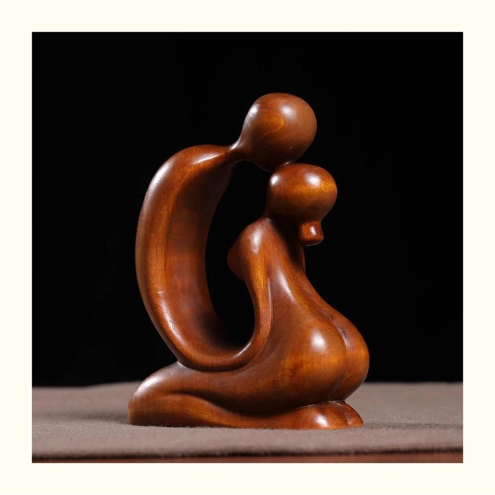 Boxwood Wood Carved Couple Figurine 7cm Desktop Decor Craft Ornament Gift 07FC0E-D4 - KOEEK