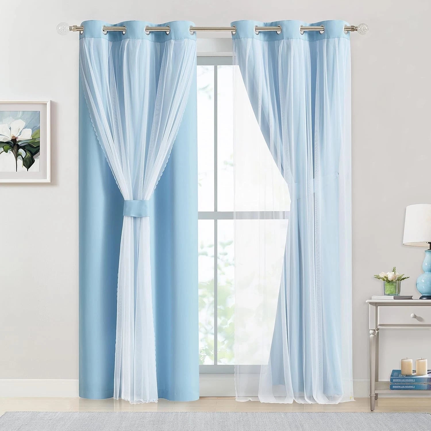 Bujaso sky blue 80% light-blocking curtains, size 37×63 07FC0E-D4 - KOEEK