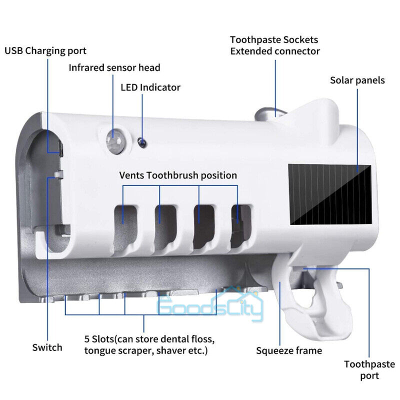 ny Porta Cepillos de Dientes Dispensador de Pasta Dental med Esterilizador Solar HQ