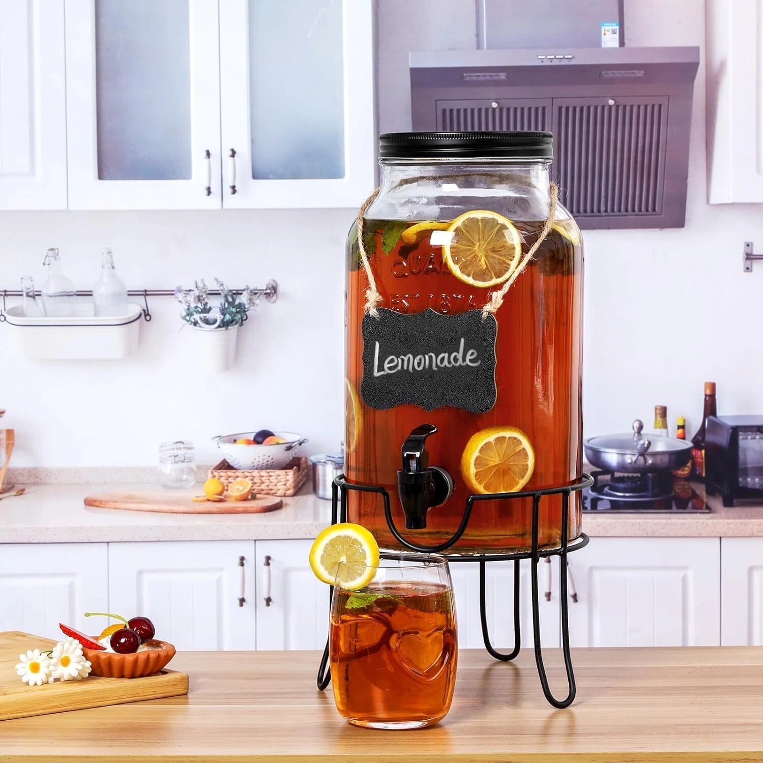 1.5 Gallon Glass Drink Dispensers for Parties,Ice Beverage Dispensers with Stand 07FC0E-D4 - KOEEK