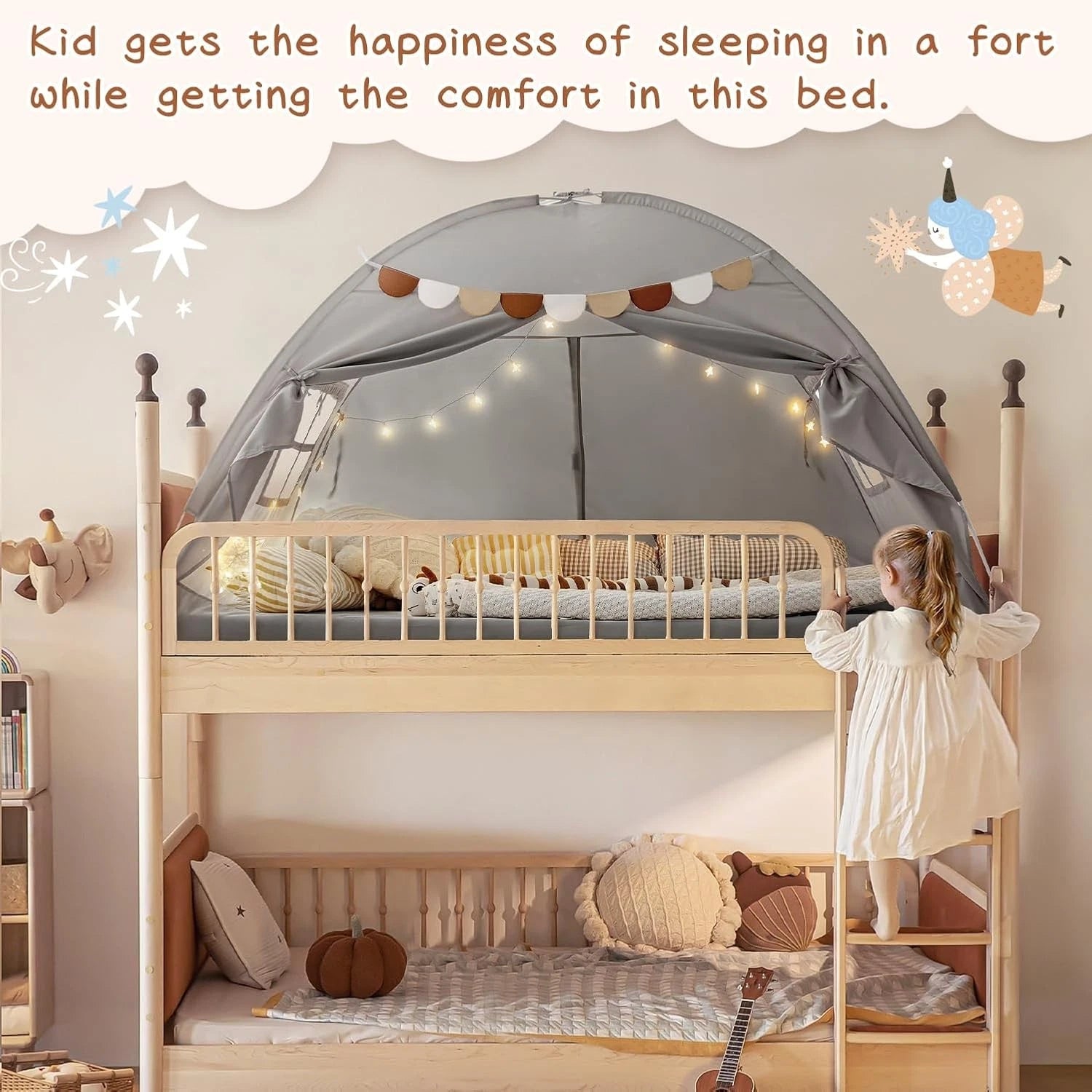 Bed Tent Bed Canopy Bunk Twin Size for Kids, Kids Tent Floor Indoor Privacy 07FC0E-D4 - KOEEK