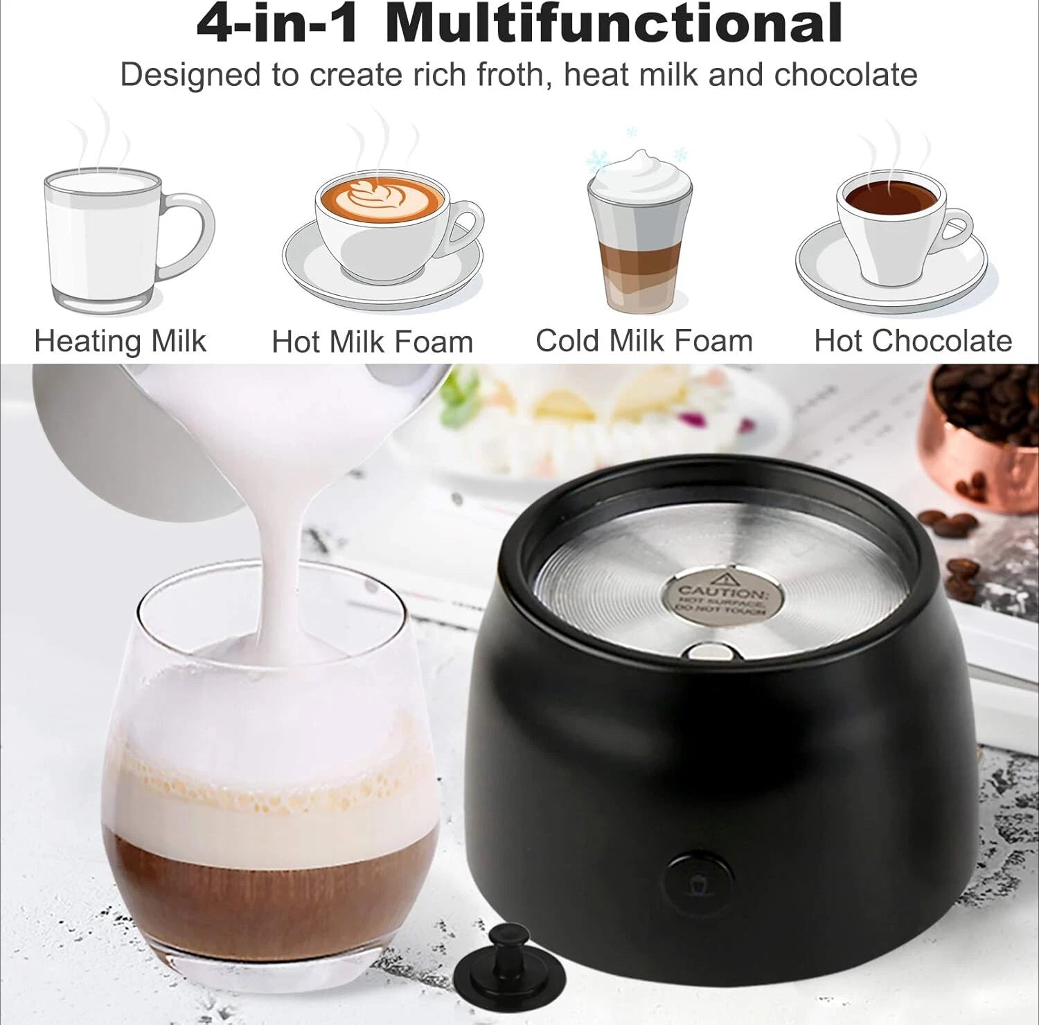 Detachable Milk Frother, 17 oz Stainless Steel Electric Milk Steamer. 07FC0E-D4 - KOEEK