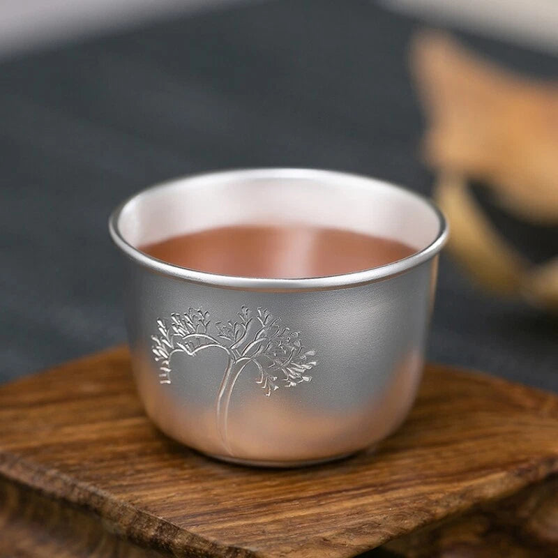 Pure Silver Master Cup 999 Sterling Silver Marked Tea Cup Health Care Chinese 07FC0E-D4 - KOEEK