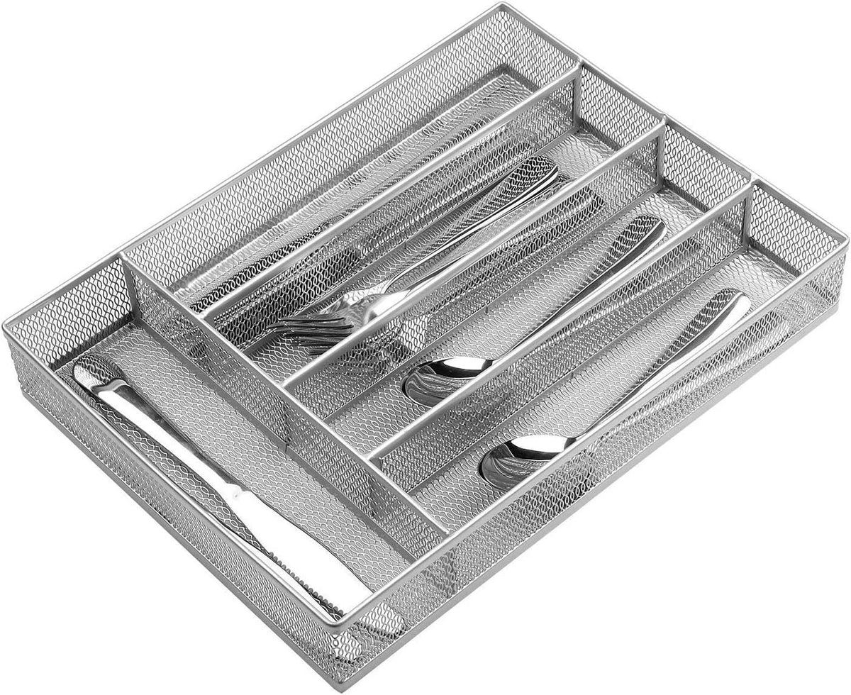 Drawer Organizer, Silverware Flatware, Mesh Wire, Non-Slip, 5 Components, Silver 07FC0E-D4 - KOEEK