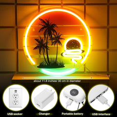 new Palm Tree Sunset Neon Sign Light for Wall Yellow, Orange, Multicolor 07FC0E-D4 - KOEEK