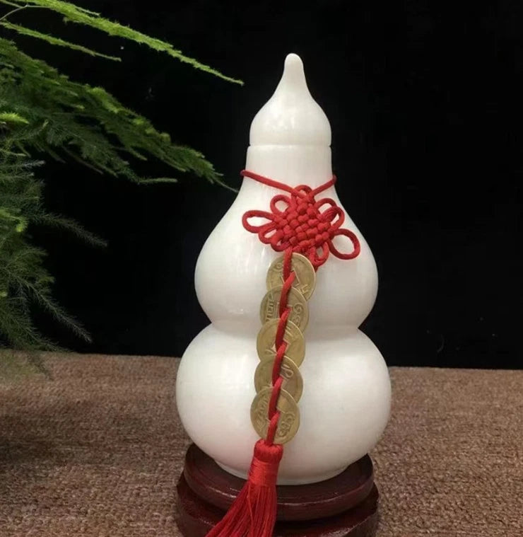 Ornament Decoration Handicrafts Traditional Natural White Jade Covered Gourd 07FC0E-D4 - KOEEK