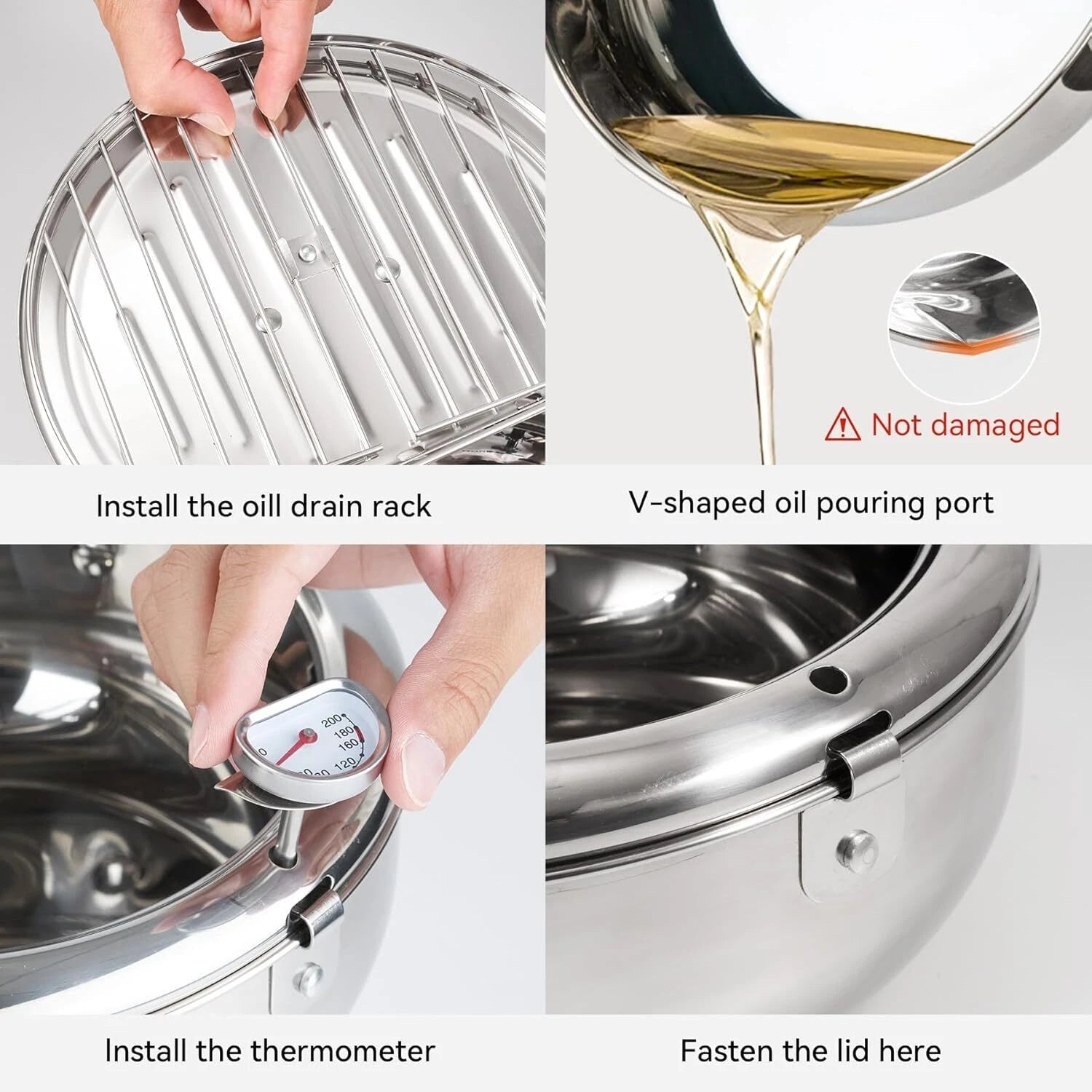 Deep Fryer, 11-inch/4.2 Liter Japanese Style Tempura Fryer, 304 Stainless Steel 07FC0E-D4 - KOEEK