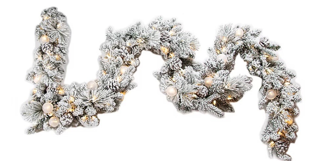 GE Color Choice 100 LED Color Changing 9Ft Flocked Pine Garland 8 Light Effects GE - KOEEK