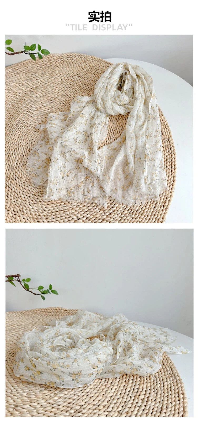 Womens  Flax Linen Floral Scarf Garden Flower Print Shawl Stole Neckerchief 07FC0E-D4 - KOEEK